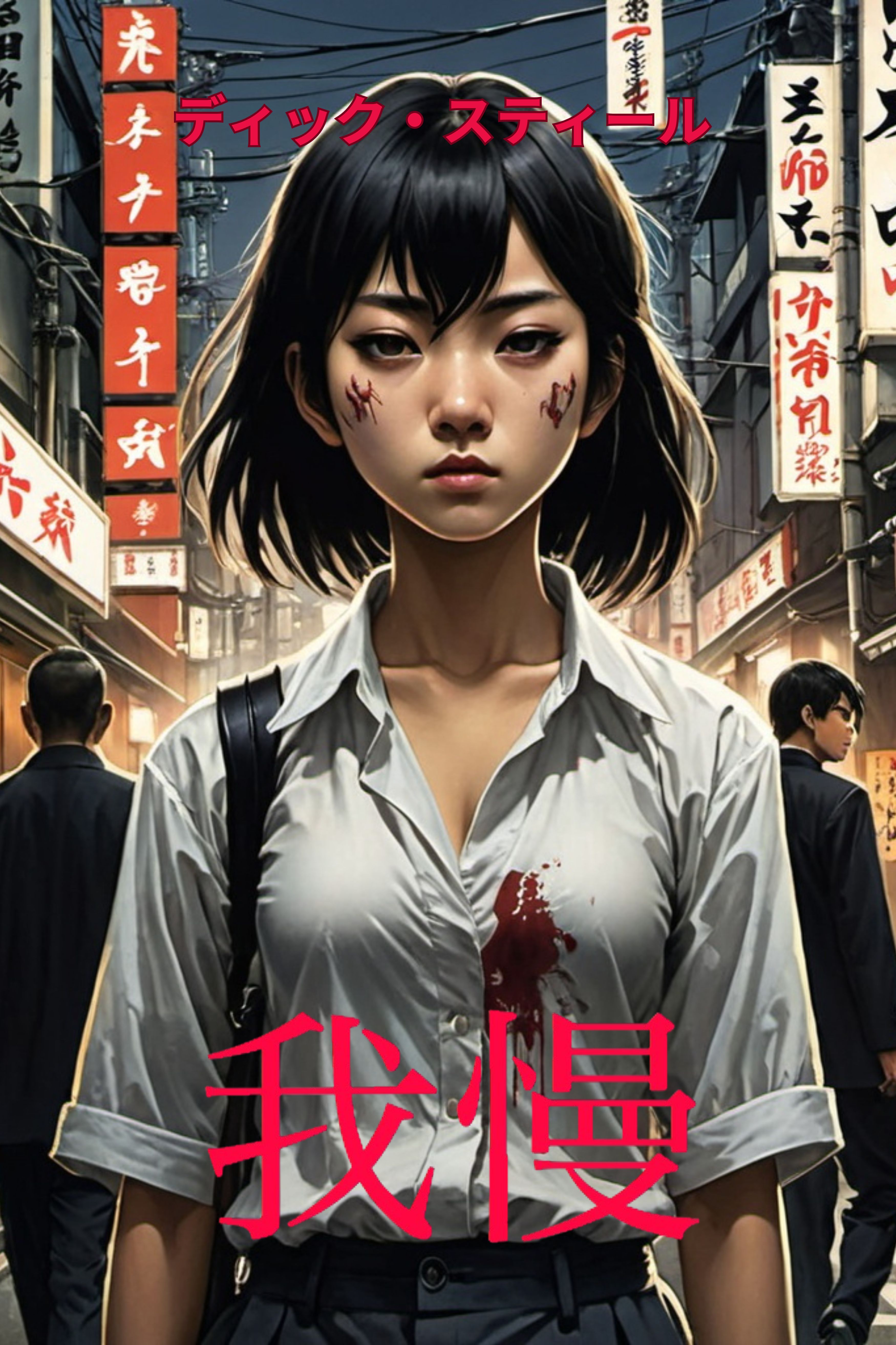 Gaman book cover with Japanese text and Tokyo cityscape - Japanese version